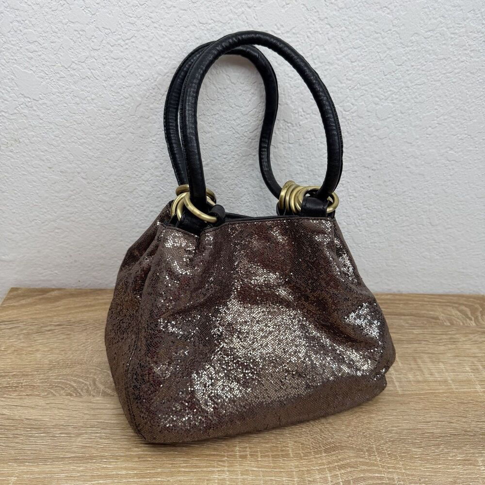 KOOBA Metallic Bronze Leather Hobo Shoulder Bag Draw Top Slouchy Boho Festival